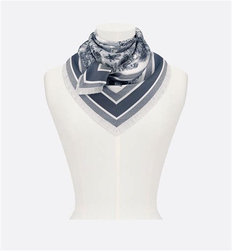 Dior Toile de Jouy Tropicalia Mitzah Scarf Blue Silk Twill